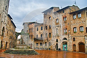 The empty main square of San Gimignano, Tuscany