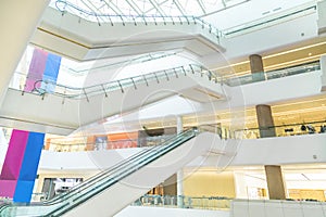 Empty mall lobbies and escalators