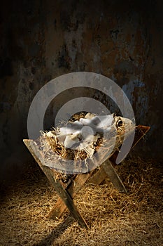 Empty Manger With Cross Shadow photo