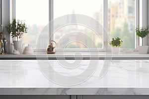 Empty Marble Kitchen Counter Top Table Modern Display Luxury Room Blurred Backgroun