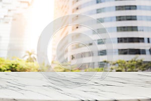 Empty marble table with blur room office and window city view background