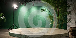 Empty Marble Table with Green Light for Product Display photo