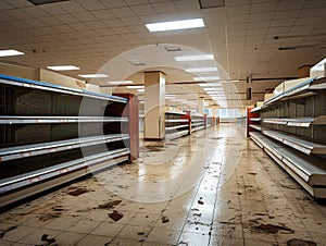 Empty Market Shelves Amidst Crazy Shopping Chaos