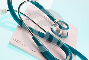 Empty medical prescription with a stethoscope