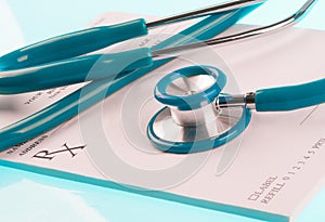 Empty medical prescription with a stethoscope