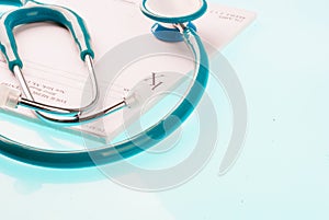 Empty medical prescription with a stethoscope