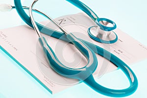 Empty medical prescription with a stethoscope