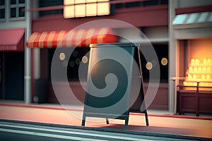 Empty menu sign board in the street in front of a store.