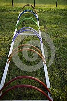 Empty metal colourful spiral bike rack available in a park.