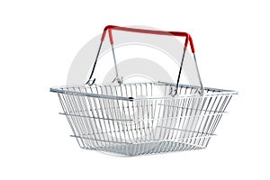 Empty Metal Shopping Basket on White Background