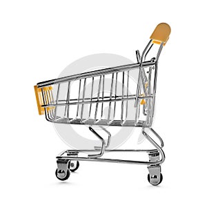 Empty metal shopping trolley isolated