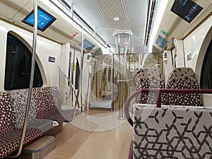 Doha-Qatar, empty metro train without passenger