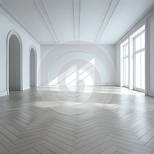 empty minimal room interior design with fishbone flooring - generated by ai