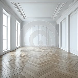 empty minimal room interior design with fishbone flooring - generated by ai