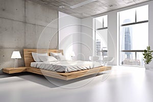 Empty Minimalist Loft Bedroom with Modern Design, AI Generative