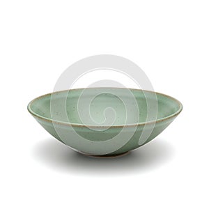 Empty Mint Green Ceramic Bowl on White Background