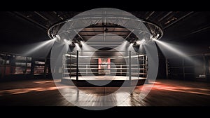 Empty MMA Fighting cage made with. Showcasing an Octagonal Podium Fighting Ring