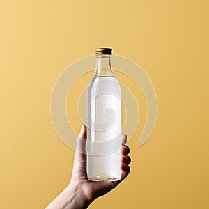 Empty Mockup Bottle Of Water On Yellow Background