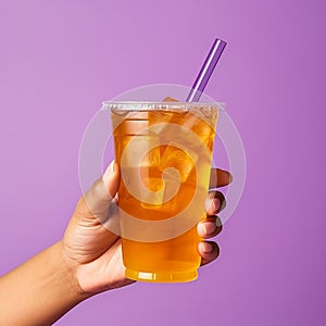 Empty Mockup Engineer Hand Holding Iced Tea With White Label