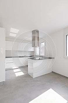 Empty modern apartment, empty spaces and white walls photo