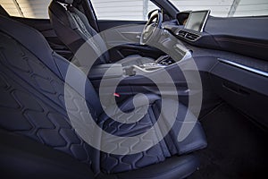 Empty modern car interior front seat black color