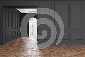 Empty modern classic black interior room.