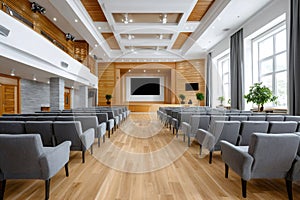 Empty modern conference hall ready for presentation
