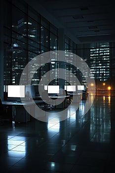 Empty modern corporate office interior at night
