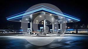 Empty modern gas station in night large copyspace area