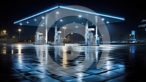 Empty modern gas station in night large copyspace area