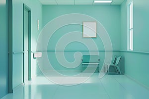 Empty modern hospital corridor, clinic hallway interior