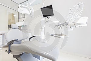 Empty modern interior of dental room, orthodontist cabinet