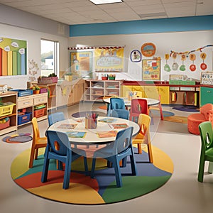 Empty modern kindergarten classroom