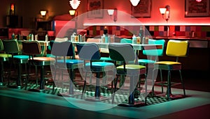 Empty modern nightclub with chairs in a row generated by AI photo