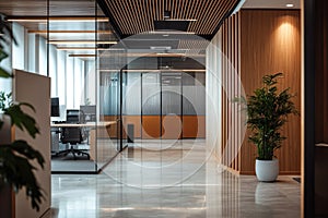 Empty modern office with boxes and white wall