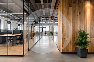 Empty modern office with boxes and white wall