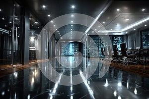 Empty Modern Office Corridor at Night