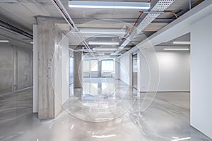 Empty modern office space with reflective floor
