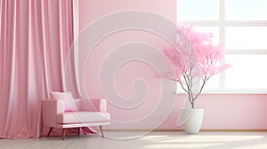 Empty Modern Pink Living Room with Plant