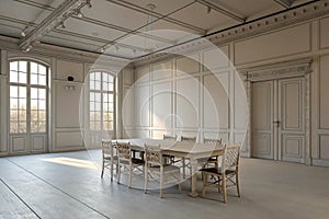 Empty modern room with table and chairs