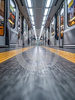 Empty modern subway train with a perspective view.