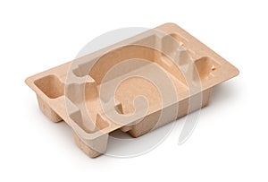 Empty molded paper pulp protective packaging tray