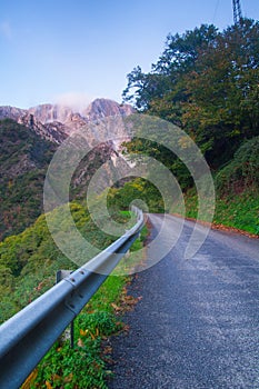 Empty mountain road in winter