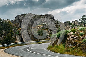 Empty mountanous road near the historic castle town of Sortelha in northeastern Portugal