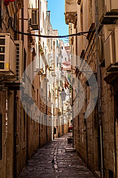 Empty, narrow European street - Dubrovnik, Croatia