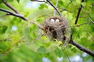 empty nest on a flourishing tree