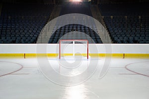 An empty net in a hockey arena