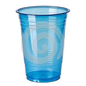 Empty new blue transparent plastic cup disposable isolated on white background