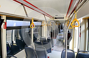 Empty new modern tramway interior