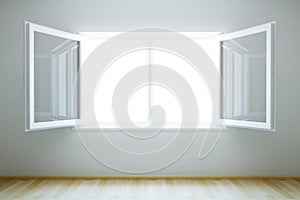 Empty new room with open window